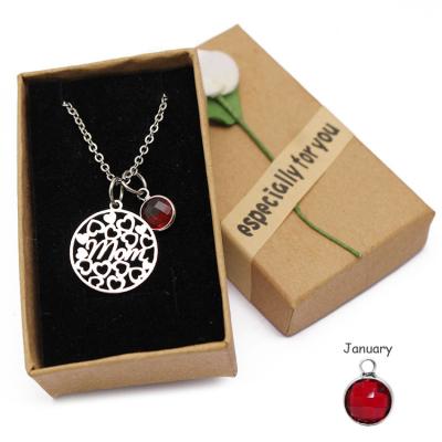 China Fashionable Colorful Birthstones Silver Alloy Stainless Steel Thanksgiving Day Gift For Mom Pendant Necklace Wholesale for sale