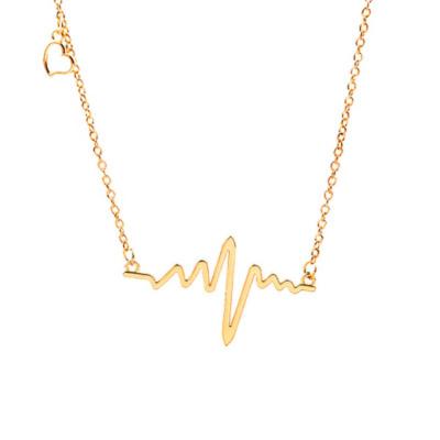 China BOHEMIA Gold Fashion Collocation Silver Gold Alloy Black Heart Wave Pattern Chain Pendant Necklace Wholesale for sale