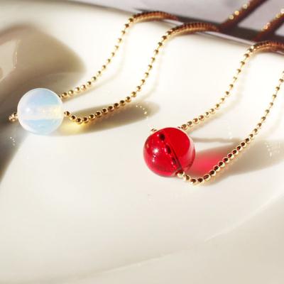 China Wholesale Trendy Red Stone Opal Stone Simple Gold Plated Agate Fashion Choker Necklace Pendant Jewelry Bead for sale