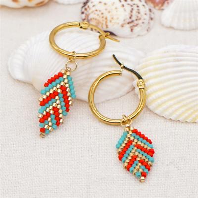 China BOHEMIA Leaf Retro Colorful Seed Bead Bohemian Earrings Handmade Design Earrings For Women for sale