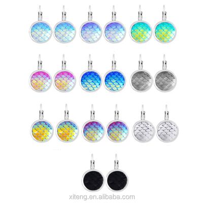 China Classic/Trendy/Romantic Jewelry 14*24MM Stainless Steel AB Color Round Resin Mermaid Fish Dragon Scale Ear Studs Earrings for sale