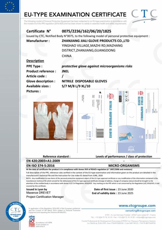 CE - Zhanjiang Jiali Glove Products Co., Ltd.