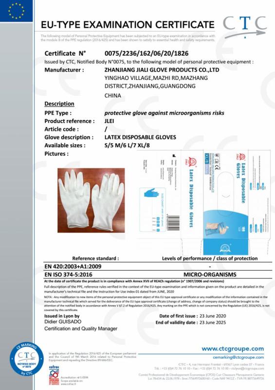 CE - Zhanjiang Jiali Glove Products Co., Ltd.