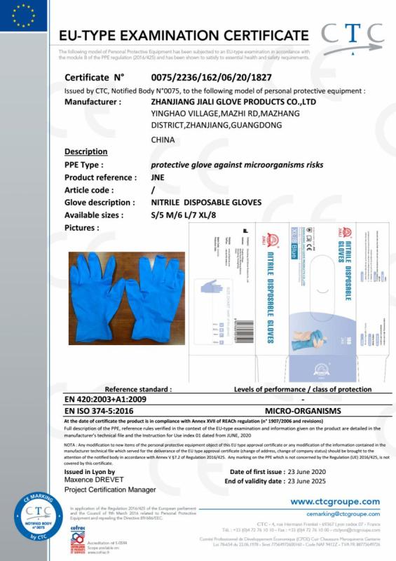 CE - Zhanjiang Jiali Glove Products Co., Ltd.