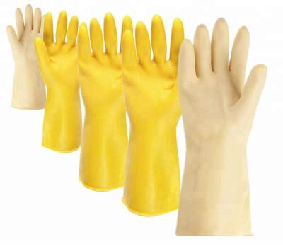 China Yellow Line CE Rubber Latex Gloves, 510K Hot Selling Flock 55G Grip Fishcale Safety Daily Household Gloves for sale