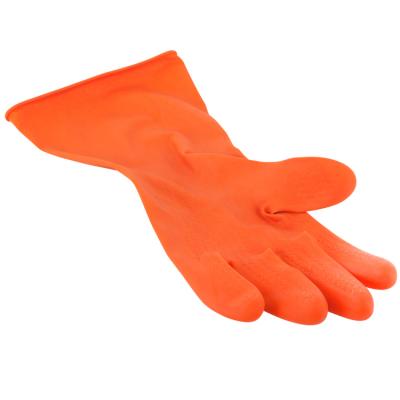 China Cleaning kitchen cleaning flocklined yellow latex household gloves/washing gloves/latex oil resistant long gloves for household for sale