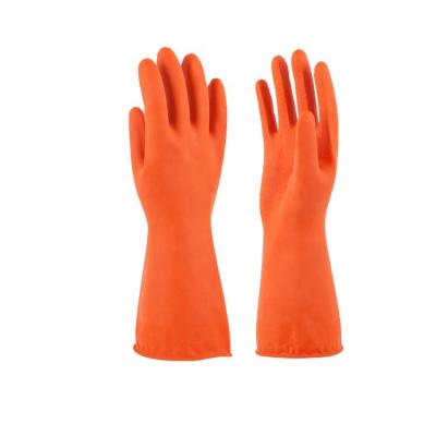 China Spray flock lined dip flock lined household gloves ansell kitchen guantes anti-sweat gloves premium long cut heavy duty latex cleaning rubber gloves for sale