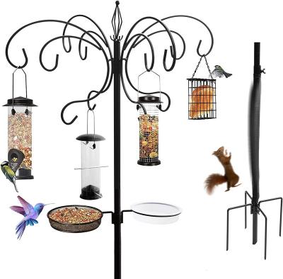 China Sustainable 5-Hook Steel Multi-Feeder Kit Stand Bird Feeding Station with 4 Bird Feeders Mesh Tray Bird Bath for sale