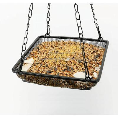 China Sustainable Factory Hanging Bird Feeder Tray Metal Mesh grain Tray For Bird Feeders Outdoor Garden Decoration for sale