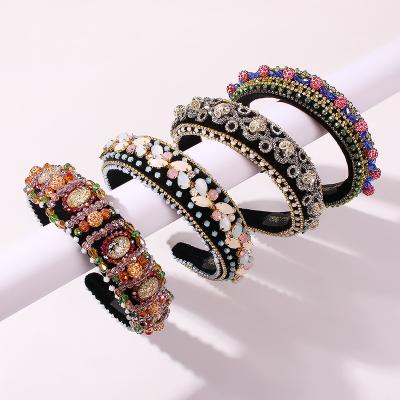 China Luxury retro palace fashionable style hair band sponge baroque thick crystal diamond-studded hair accessory for sale