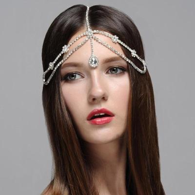 China Luxurious Tassel Head Flower Drop Water Band Chain Forehead Chains Luxury Sparkly Women Crystal Diamond Headpieces Hair Accessories Bridal for sale