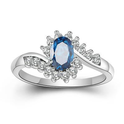 China FASHIONABLE Tasty Brass Women Rings Jewelry Ring Women White Gold 14k Blue Stone Ring Ladies Fashion Sapphire Diamond Promise Wedding Bands for sale