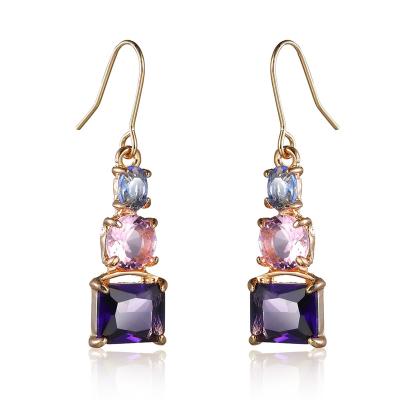 China Wholesale TRENDY Brass Amethyst Earring Crystal Earring Drop High Quality 2020 Custom Color Fashion Square Earrings For Women 2020 for sale