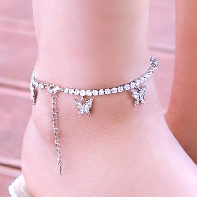 China Long Color Keeping Jewelry Wholesale Diamond Tennis Ankle Bracelet Crystal Anklet Stainless Steel Women's Anklet for sale