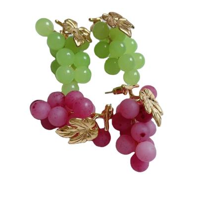 China TRENDY New Summer Purple Grapes Stud Earrings for Women Luxury Sweet Fresh Green Grape Fruits Statement Earrings Vintage Jewelry Gifts for sale