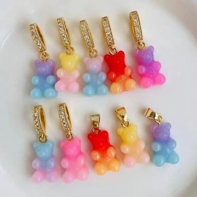 China TRENDY Colorful Gradient Gummy Bear Pendants Cute Teddy Bear Necklace Rhinestones Resin Pendant for Women Men Collars Y2K Trend Jewelry for sale