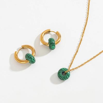 China TRENDY Minimalist Aesthetic Necklace Green Malachite Bead Pendant Stainless Steel Chains Pendant Collars for Women Necklaces Jewelry for sale