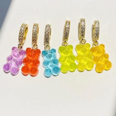 China TRENDY Crystal Bear Pendants for Women Necklace Gold Zircons Rainbow Color Transparent Resin Acrylic Gummy Bears Necklaces Jewelry for sale