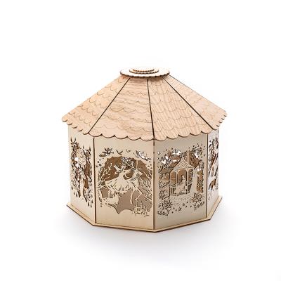 China Professional China Style New Home Decoration Hollow Out Wooden House Shaped Box Gift Art Craft for sale