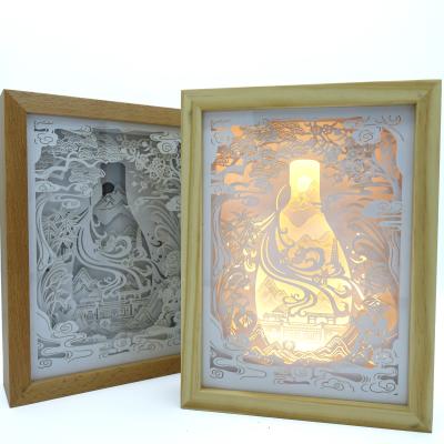 China Traditional Manufacturers Custom Wooden 3D Paper Carving Decorative Lights LED Night Lights Creative Valentine's Day Gift for sale