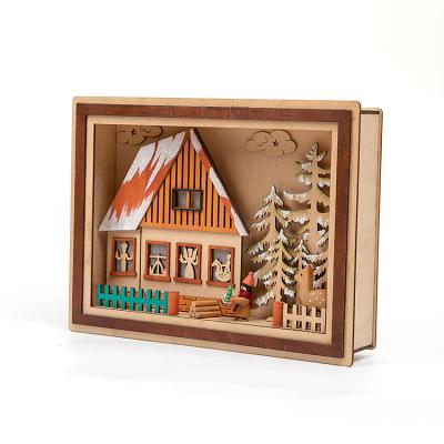 China Wholesale Christmas Decoration Factory Indoor Christmas Decoration Led Lighting Wooden Village Houses for sale