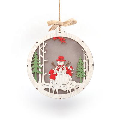 China Christmas Ornament Factory Hot Sales Christmas Tree Ornaments Wooden Decoration Round Snowman for sale