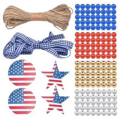 China Combination of Independence Day Natural Material Country Style Beads Wood Set for Kids DIY Wooden Bead Garland for sale