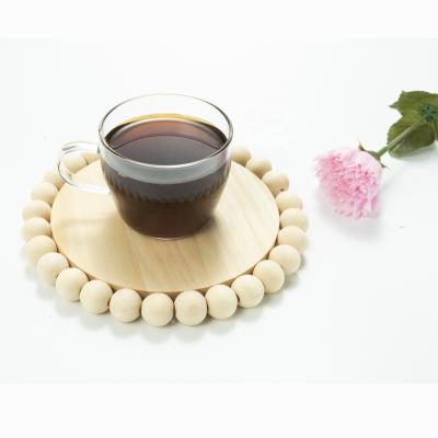 China Sustainable Natural Wooden Cup Mat Wooden Place Mat Bead Coaster for sale