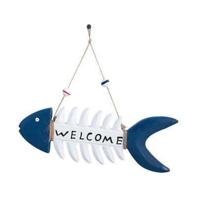 China Europe Wall Decor Mediterranean Style Fish Bones Welcome Sign Fish Bone Sign Wooden Craft for sale