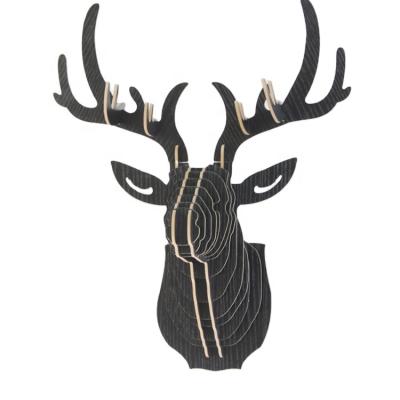 China Europe OEM OEM 3d Elk Wood Wooden Head Hanging Wall Hanging Animal Head Porch Wall Decoration for sale