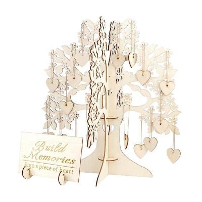 China Natural Material Wooden 3D Wedding Wishing Tree Registration Card Tree Wooden Guest Book for sale