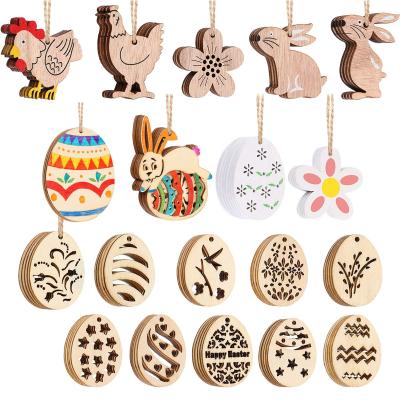 China 2021 China Crafts Kids Easter Egg and Wooden Rabbit Pendant for DIY Painting for sale