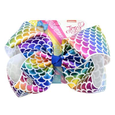 China XUFANG Fashion 8 Inches Wholesale Baby Hair Accessories Big Rainbow Bowknot Ribbon Kids Bows Hair Clips For Girls for sale