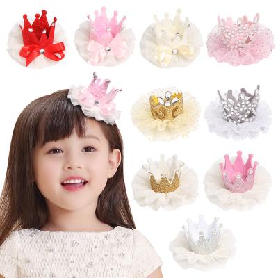 China XUFANG Fashion Hot Sale Girls Flower CrownHair Lovely Hair Clips Glitter Lace Hair Accessories Hair Clip For Kids for sale