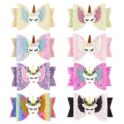 China XUFANG Fashion Kids Bowknot Glitter Hair Clips Hair Accessories Cute Animal Deer Babies Hair Clip for sale