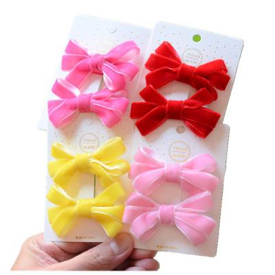 China XUFANG Sweet Wholesales Infants Hair Clips Tiny Velvet Hair Bows Fully Lined Hair Clips For Kids for sale