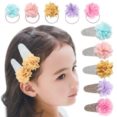 China XUFANG Fashion Girls Sweet Hair Clips Chiffon Flower Hair Clip and BB Hair Clip for Kids for sale