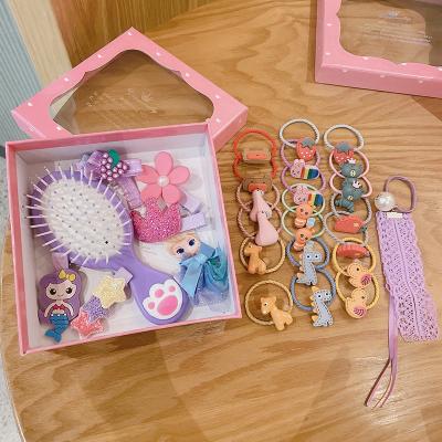 China XUFANG 2021 New Cartoon Animal Hair Hair Ties Children Soft Cute Girls Comb Elastic Hair Bands Gift Set for sale