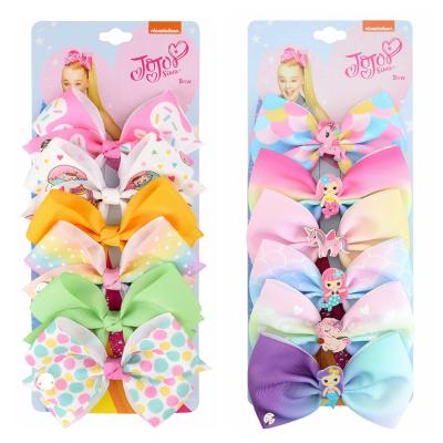 China XUFANG 5Inch Wholesale 6pcs/set Sweet Girls Hair Accessories Bow Hairpins Ribbon Rainbow Hair Clips Kids Bows Hair Clips Set for sale