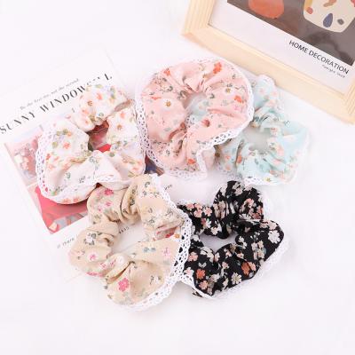 China XUFANG Soft 5 Inch IDS Hot Selling Kids Hair Accessories Printed Floral New Lace Elastic Bands For Kids Hair Tie for sale