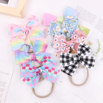 China XUFANG New Fashion High Elastic Children's Hairbands Simple All-match Rainbow Bow Hair Accessories Headbands Pretty For Girls for sale