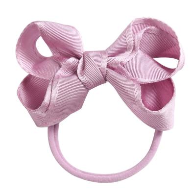 China Wholesale XUFANG Fashion Knitted Baby Hairbandss Ribbon Soft Elastic Nylon Headbands Large Bow Ribbed Hair Accessories For Girls for sale