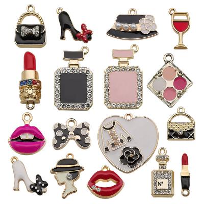 China Hot Fashion XUFANG 17pc 13pc Custom Kids Alloy Diamond Lipstick Pendants Ladies Necklaces Girls Handmade DIY Enamel Jewelry for sale