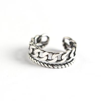 China Vintage XUFANG S925 Sterling Silver Ring Geometry Double-layer Chain Ladies Finger Ring Sterling Sliver Ring for sale