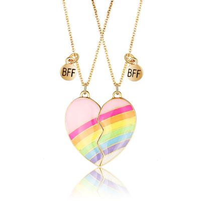 China High Quality Cute XUFANG 2pc Fashion Kids Best Friends Necklaces Dripping Oil Magnet Rainbow Kids BFF Pendant Necklaces for sale