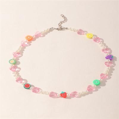 China XUFANG 2022 new fashion sales simple and cute rice beaded necklace hot cute colorful bead fruit bead children necklaces for sale