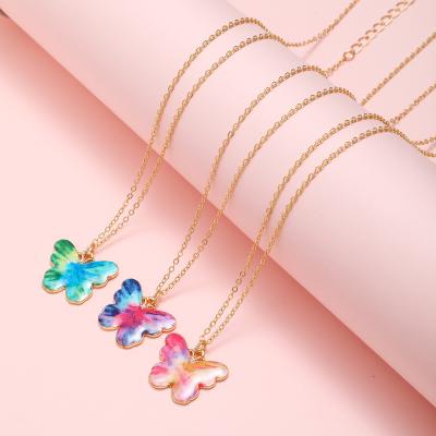 China XUFANG 2022 Hot Sales 3Pcs Cute Sets New Fashion Children Necklaces Soft Drip Oil Butterfly Pendant Necklace for sale