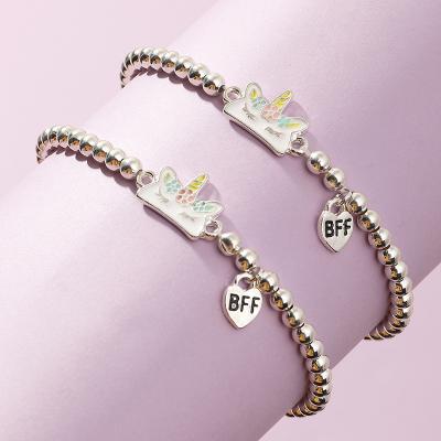 China Wholesale Cute XUFANG 2pcs 2022 New Children's Best Friends Bracelets Alloy Drip Oil Kids Beaded Bracelets for sale