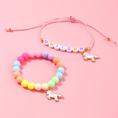 China XUFANG 2pcs Korean Wholesale Cute New Children's Candy Color Letter Children 2022 Best Friends Bracelets Beaded Bracelets for sale