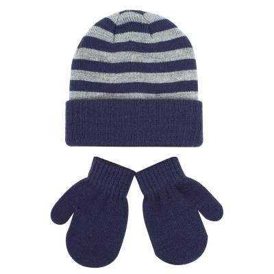 China XUFANG COMMON new arrival fashion in stock 1-8 years warm striped hat and winter hats winter beanies gloves set for kids for sale